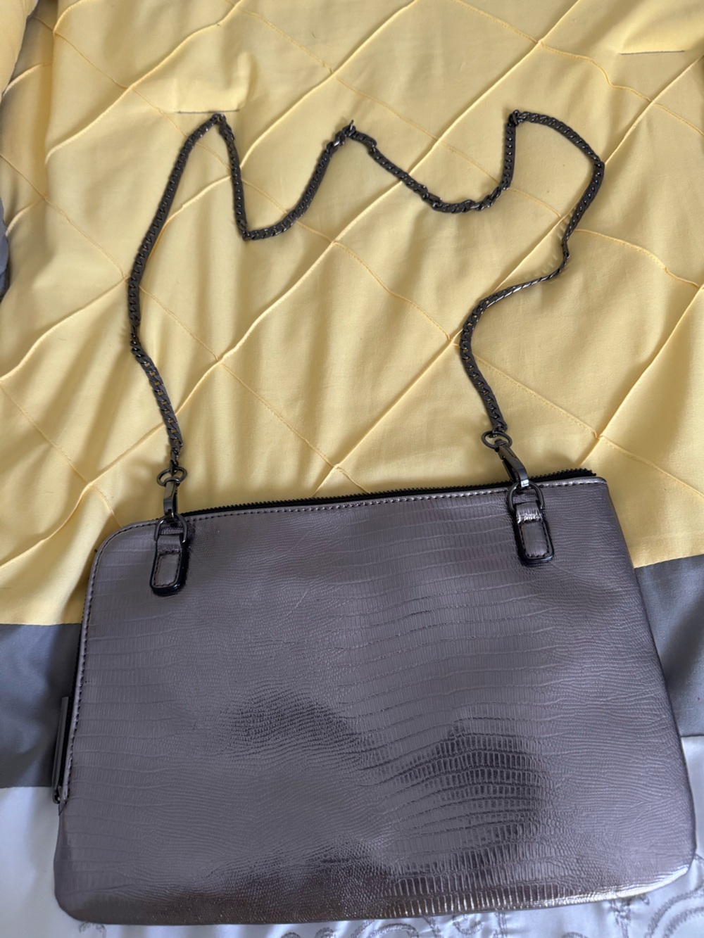 Topshop Grey Metallic Textured Chain-Strap Bag.